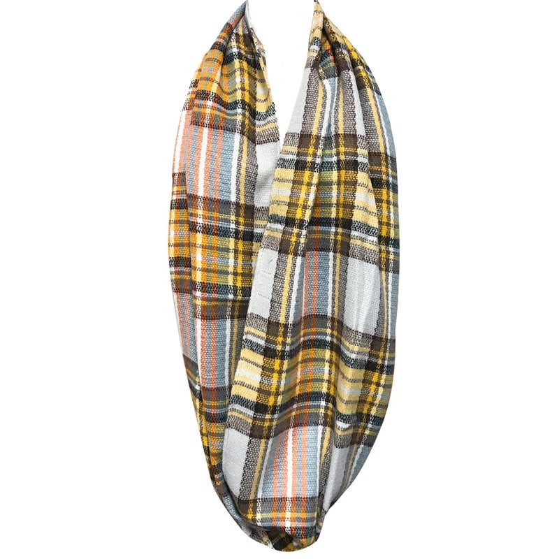 Bowbear Soft Touch Winter Warm Tartan Infinity Scarf, Yellow and Black - Image 2